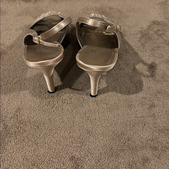 Stuart Weitzman Gold Peep-Toe Slingback Heels with Rhinestone Accents - Size 9 - Picture 6 of 8